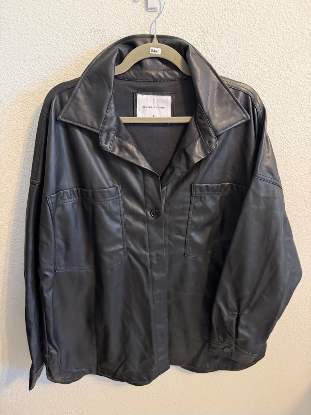 Celebrity Pink Black Leather-Look Shirt Jacket